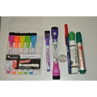 Quartet ReWritables Dry Erase Mini Markers, 6 Marker Set with Cap Mounted Erasers, Assorted Screamers Colors (51 661142Q)  Neon Dry Erase 