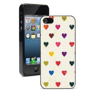Apple iPhone 4 4S 4G Black 4B441 Hard Back Case Cover Retro Colorful Hearts Pattern Cell Phones & Accessories