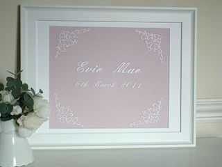 personalised lace birth embroidery by broderie blanc