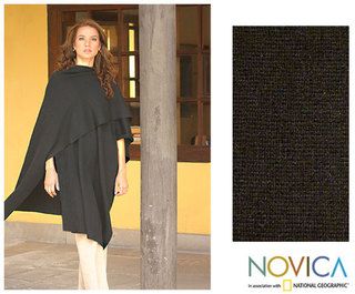 'Versatile Black' Alpaca Wool Shawl (Peru) Novica Scarves & Wraps