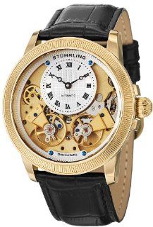 Stuhrling Original Men's 368B.33352 Symphony Aristocrat Gemini II Automatic Skeleton Gold Tone Black Leather Strap Watch at  Men's Watch store.