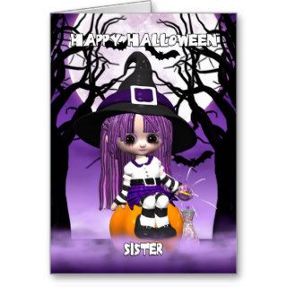 Sister Cute Witch Halloween Greeting Card