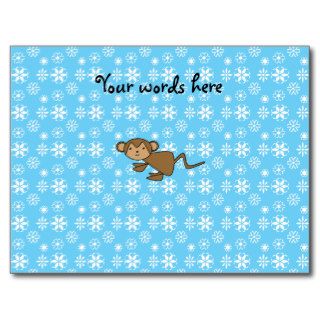 Christmas monkey blue snowflakes post card