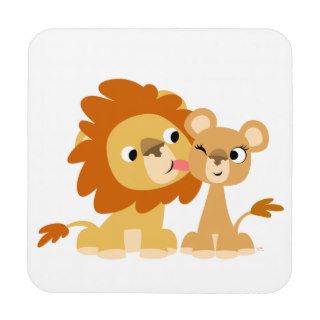 The Kiss Cute Cartoon Lion Couple Coasters