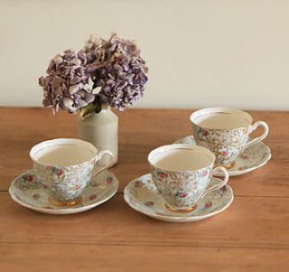 set of three teacups and saucers by homestead store