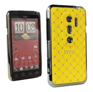 Yellow Deluxe Reinestone Bling Chrome Hard Case Cover For HTC EVO 3D G17 + Screen Protector Cell Phones & Accessories