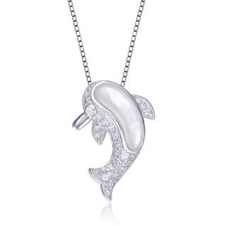 Collette Z Sterling Silver Mother of Pearl and CZ Dolphin Necklace Collette Z Gemstone Necklaces