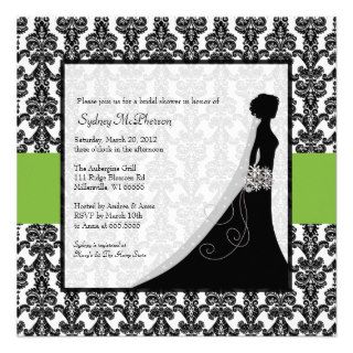 Bridal Shower Invitations Lime & Black Damask