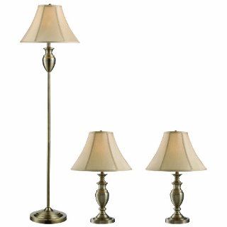 Z Lite 3P19 Portable Lamps One Floor Lamp, Two Table Lamps with Antique Brass Finish and Fabric Material, 3 Pack   Household Lamp Sets  