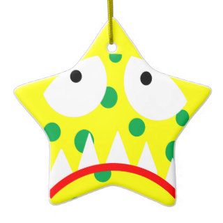 funny silly cartoon monster sad face smiley star christmas tree ornament