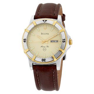Bulova Men's 'Marine Star' Leather Strap Watch Bulova Men's Bulova Watches