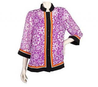 Bob Mackies Silk Georgette Happy Floral Blouse and Tank Set —
