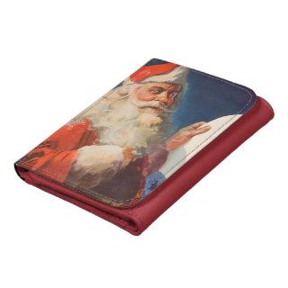 Vintage Christmas, Santa Claus Naughty Nice List Leather Trifold Wallets
