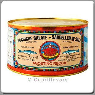Agostino Recca Salted Anchovies 11 Lbs Tin   From Sicily  Packaged Anchovies  Grocery & Gourmet Food
