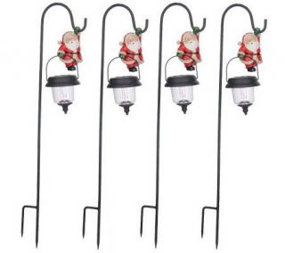 Set of 4 Holiday LED Solar Stake Lights with Hooks —