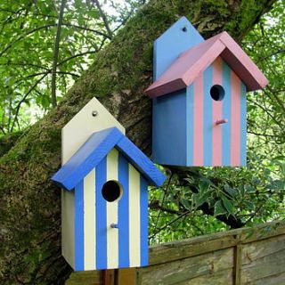 handcrafted beach hut bird house by siop gardd