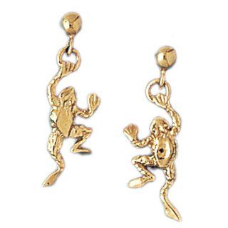 14K Yellow Gold Frog Earrings Jewelry