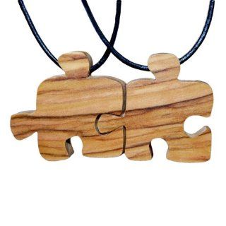 Handmade Olive Wood Two Friends Puzzle Piece Friendship Necklaces From The Earth Jewelry