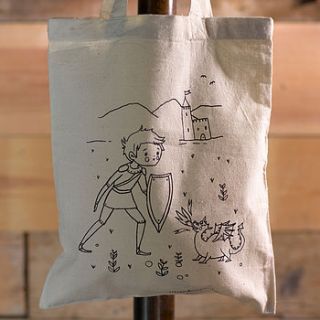 boy and dragon colour in tote bag by krayonista