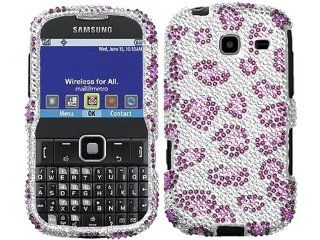 Silver Leopard Cheetah Purple Bling Rhinestone Diamond Crystal Faceplate Hard Skin Case Cover for Samsung Freeform 3 SCH R380 III w/ Free Pouch Cell Phones & Accessories