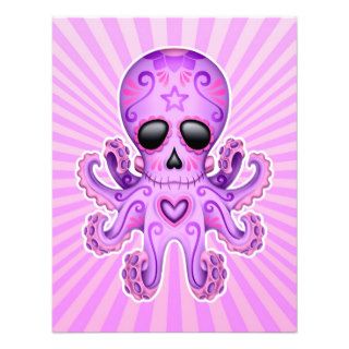 Cute Sugar Skull Zombie Octopus   Purple Custom Announcement