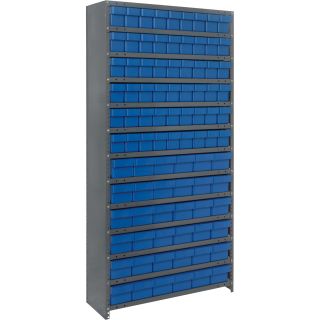 Quantum Storage Systems Closed Shelving System with Super Tuff Drawers — Complete 18in. x 36in. x 75in. Unit in Blue with 13 Shelves and 90 Bins  Single Side Bin Units