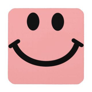 Coral Pink Smiley Face Square Coaster