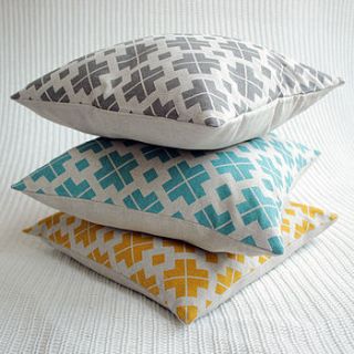 saffron yellow patterned linen cushion cover by silk & burg