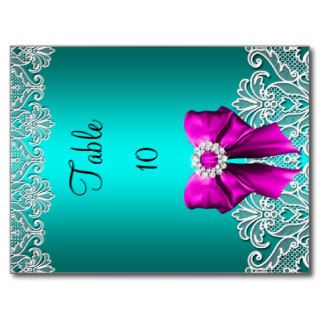 Table Number Cards Lace Hot Pink Teal Blue Postcards