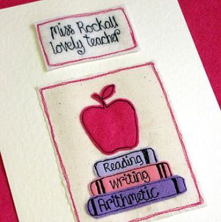 personalised teacher card pink apple by sew very english