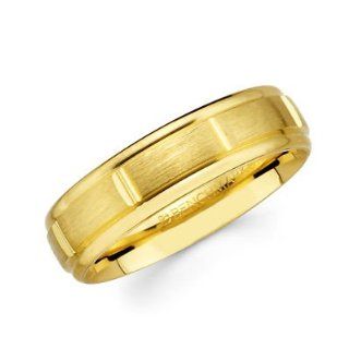 Solid 14k Yellow Gold Womens Mens Satin Brick Design Wedding Ring Band 6MM Size 5 Jewelry