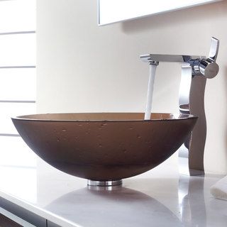 Kraus Bathroom Combo Set Frosted Brown Glass Vessel Sink/sonus Faucet