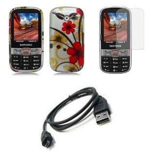 Samsung Array / Montage M390 Combo   Cherry and Gold Blossom Flowers Design Shield Case + Atom LED Keychain Light + Screen Protector + Micro USB Cable Cell Phones & Accessories