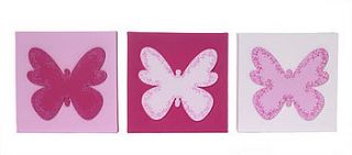 girls canvas picture sets (butterflies/hearts/daisies) by pitter patter products