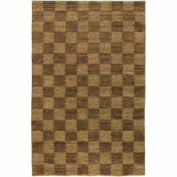 Hand woven Mandara Brown Checkerboard Rug