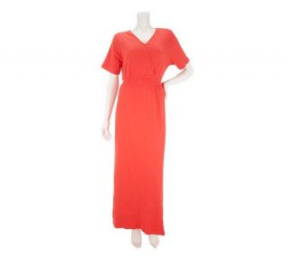 Denim & Co. Short Sleeve Knit Gauze Maxi Dress with Smocking —