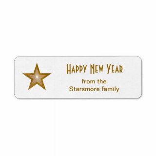 Gold Star 'Happy New Year' text label small white