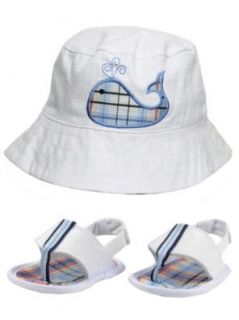 Baby Boy Whale Plaid Reversible Bucket Sun Hat and Sandal Set by Baby Deer Shoes