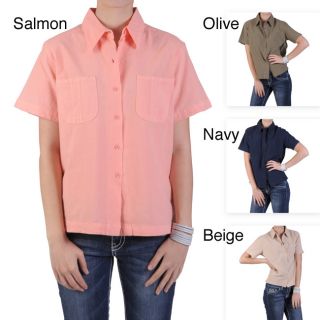 Tressa Tressa Designs Womens Point collar Button up Unlined Camp Shirt Beige Size S (4  6)