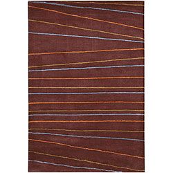 Hand tufted Striped Brown Mandara Wool Rug (79 X 106)