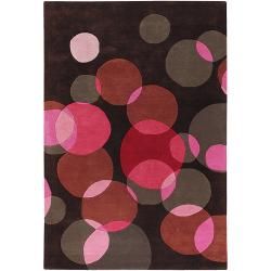 Avalisa Brown With Red Geometric Hand tufted New Zealand Wool Rug (5 X 76)
