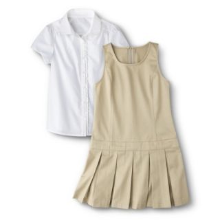 Cherokee Girls School Uniform Short Sleeve Blouse and Jumper Set   Khaki 14