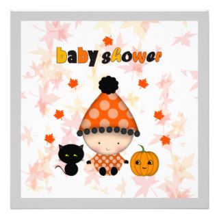 October Halloween Autumn Baby Shower Custom Invitations