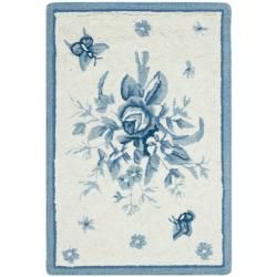 Hand hooked Garden Ivory/ Blue Wool Rug (18 X 26)
