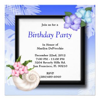 CUTE Sweet Beach Party Flowers and Seashell Invite