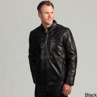 Izod Izod Mens Lambskin Leather Motorcycle Jacket Black Size L
