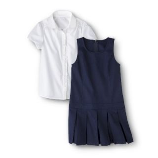 Cherokee Girls School Uniform Short Sleeve Blouse and Jumper Set   Navy 16