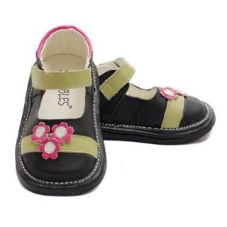 Little Girl Size 12 Black Flower Motif Mary Jane Velcro Shoe No Shoes