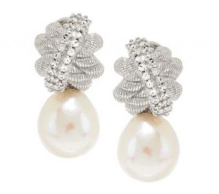 Judith Ripka Sterling & Diamonique Criss Cross Pearl Earrings —