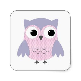 Cute Pink and Purple Owl With Flowers Square Stickers
